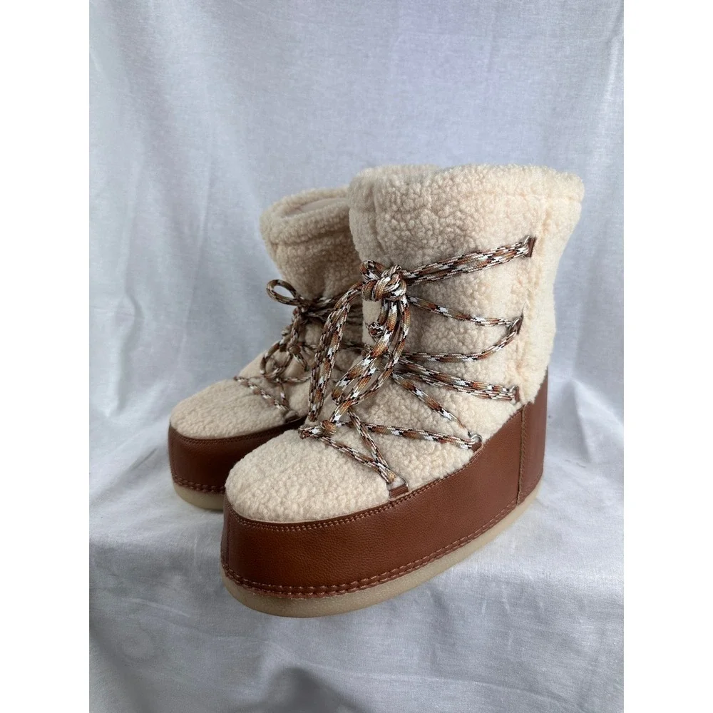 Universal Thread Womens Faux Shearling Moon Boots Brown Cream Size 8 096092512